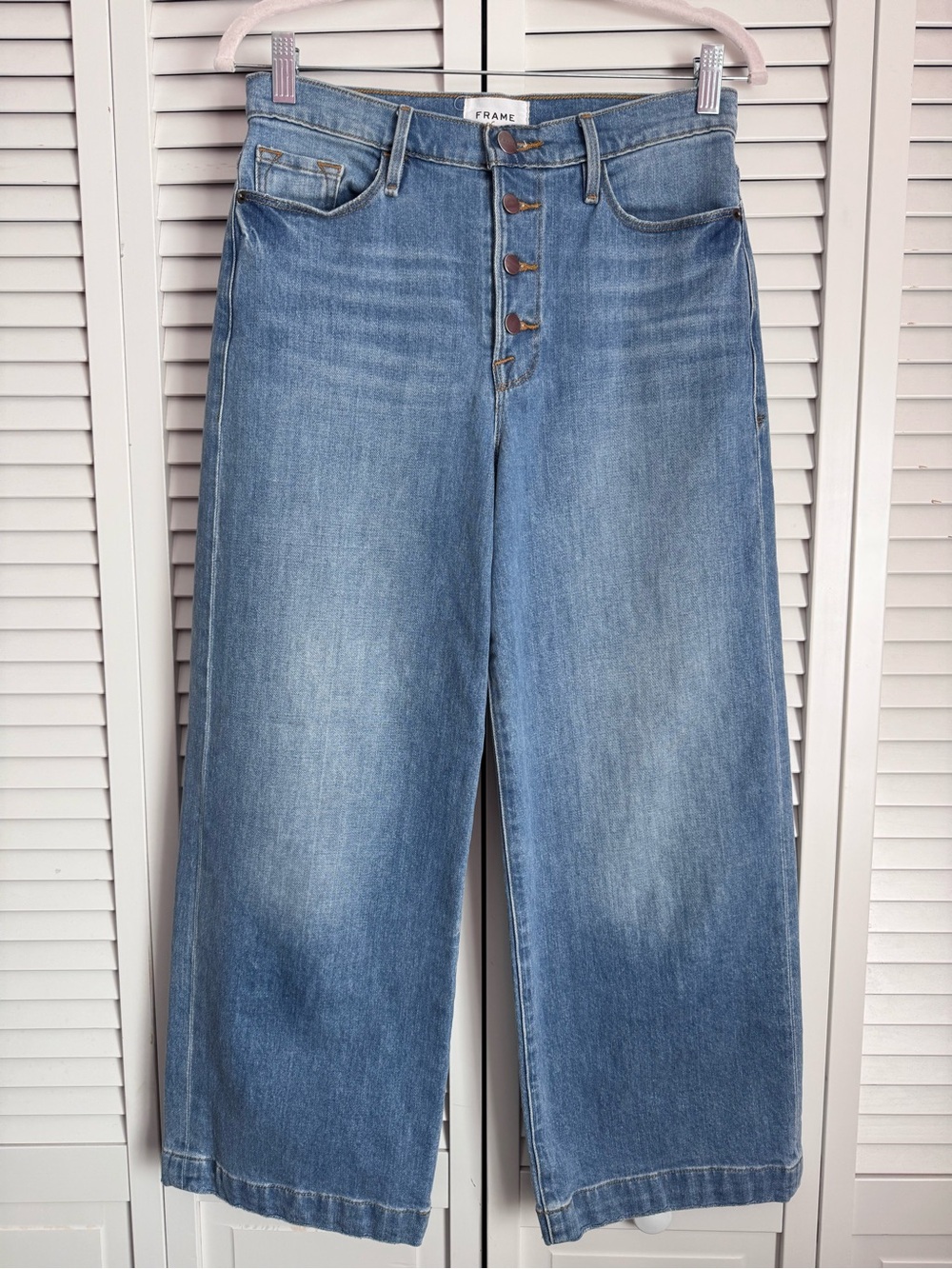 Frame Ali Wide Leg Cropped Culotte Blue Jeans Button Fly Yorkshire Wash 27 - Picture 2 of 9